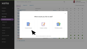Educator account in Xello. The modal to add custom tasks is open and the cursor is selecting Custom lesson.
